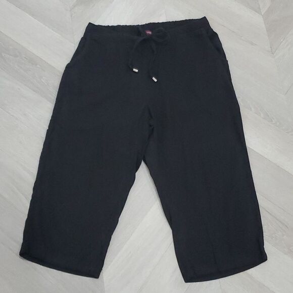 Jessica London Women's Black Wide Leg Linen Crop Pants Elastic Waist, Size 16 - Picture 3 of 8